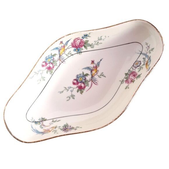 J-B Limoges France Oval Porcelain Floral & Bird Design Pickle Relish Dish - Picture 2 of 6